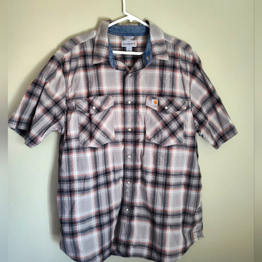 Carhartt Pearl Snap Shirt Mens XL Relaxed Fit Short Sleeve Cotton
